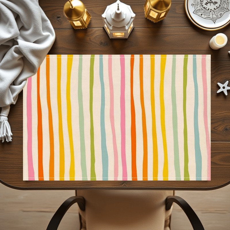 Kitchen Appliances Table - Rainbow Stripe Placemat Wavy Colorful Boho