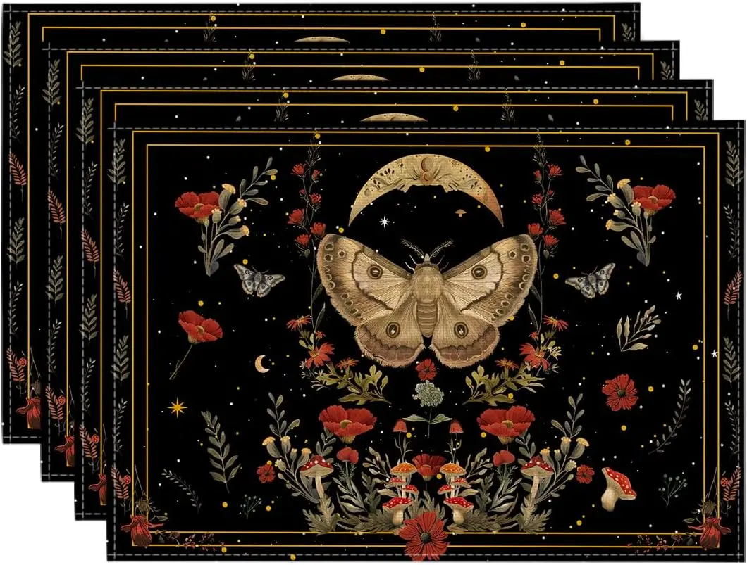Kitchen Appliances Table - Goth Poppy Moth Moon Placemats 1PC
