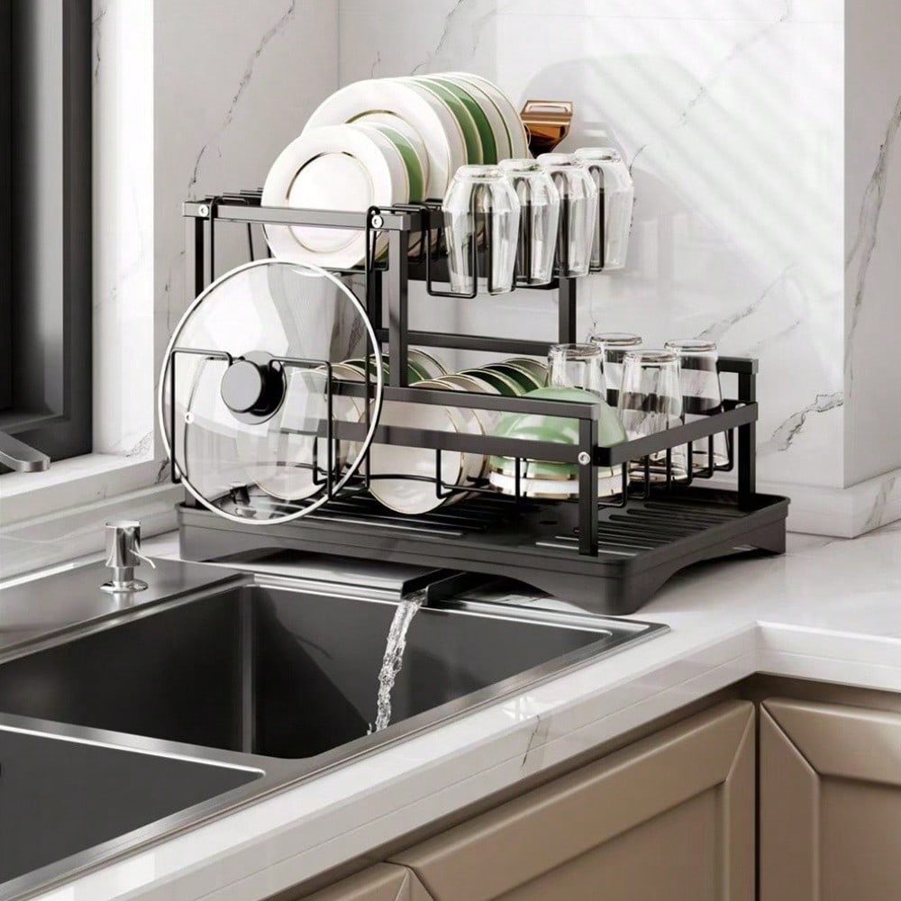 2 Tier Dish Drying Rack With D - đánh giá và giá Kitchen Appliances Large